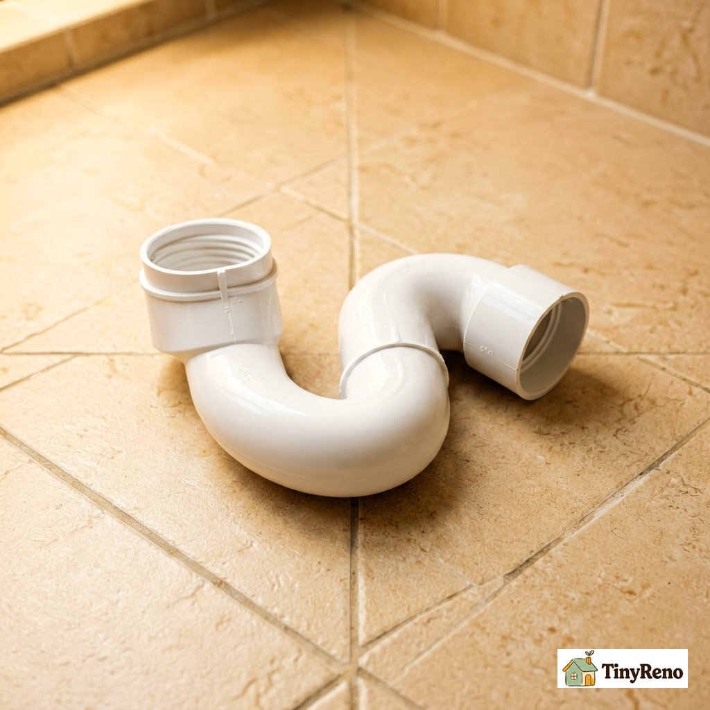 P-trap disassembled on shower floor