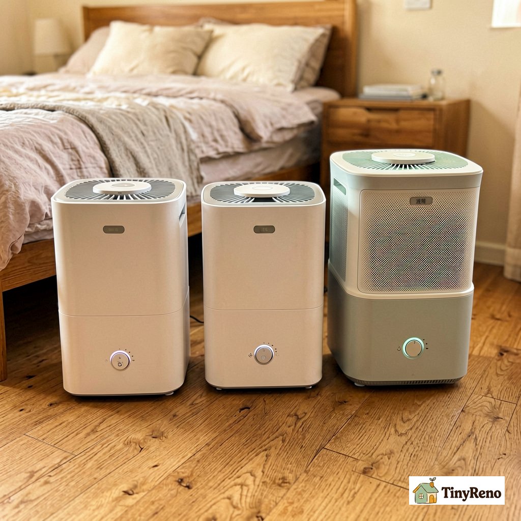 Three small dehumidifiers compared on a floor