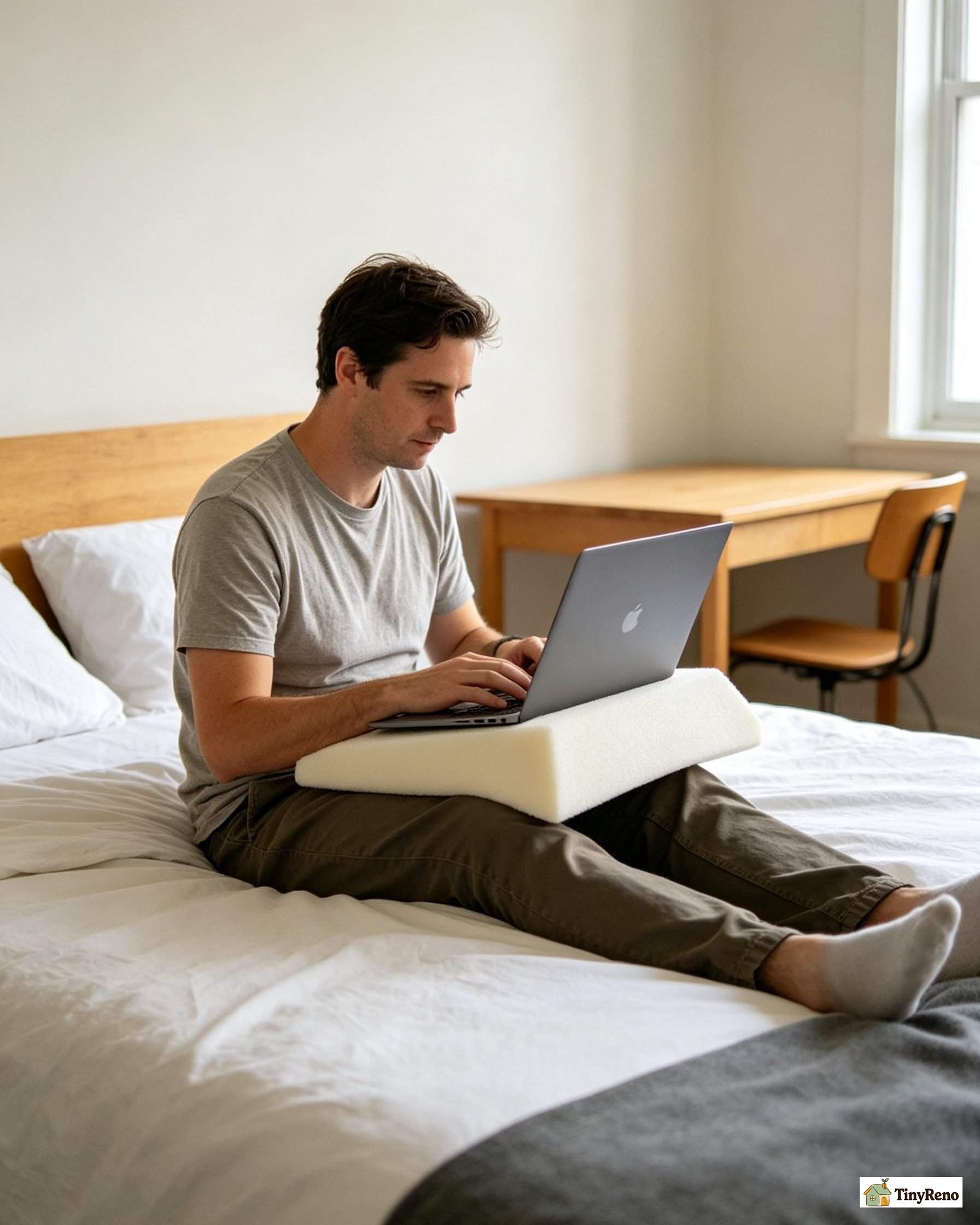 A wedge is not an ergonomic laptop stand. A lap desk is not a wedge. Don't try to combine them.